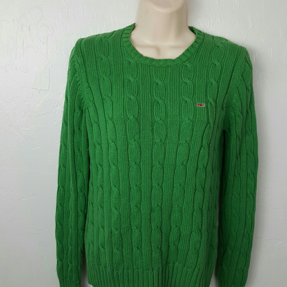 Vineyard Vines by Shep lan cable knit sweater green women size M